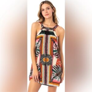 NWOT Maaji Eclectic Palms Rosie dress cover-up, orange, pink, black size medium